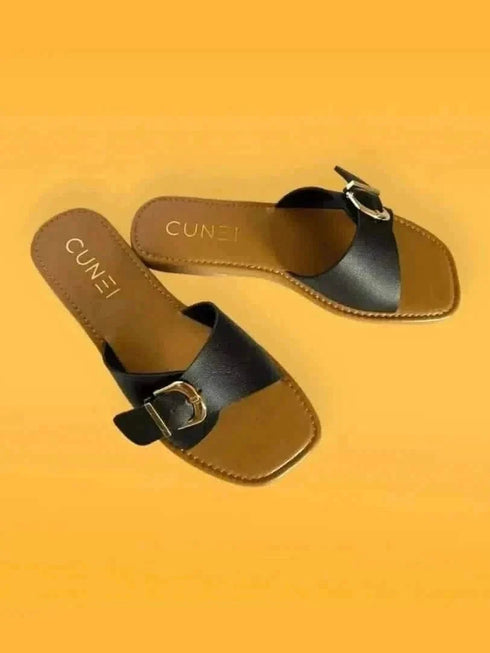 Womens Black Buckled Flats